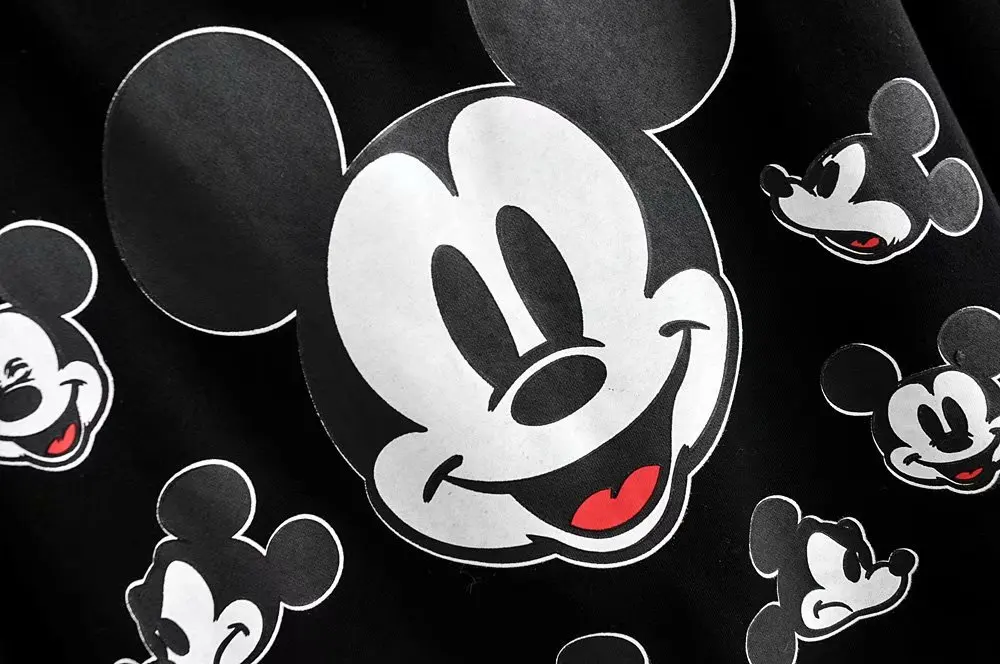 Disney Стильная черная футболка с принтом Микки Мауса, пуловер с капюшоном, модный Женский Повседневный Свободный Топ с длинным рукавом в стиле Харадзюку