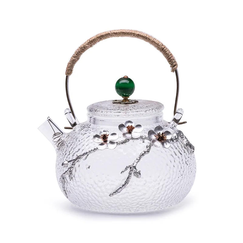 Термостойкий стеклянный чайник 650 мл домашний цветочный офисный посуда для
