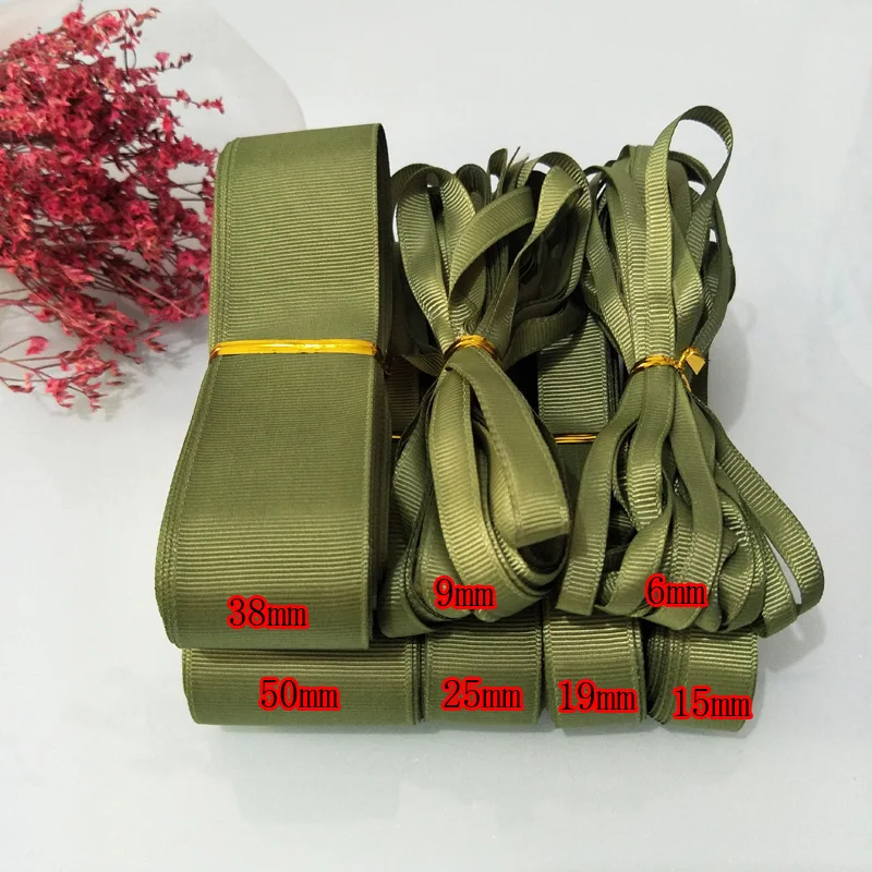 Olive Green 0153 10 ярдов(9 метров) Выберите Размер 6 мм 9 мм 15 мм 19 мм 25 мм 38 мм 50 мм Ширина полиэстер однотонные ленты - Цвет: Olive Green 0153