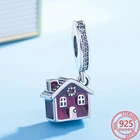 Ручной работы 925 стерлингового серебра вина Броши с красной эмалью в виде деревянного дома, очаровательный, подрходит к оригиналу бренд DIY браслет ювелирные изделия, кулон ювелирные изделия