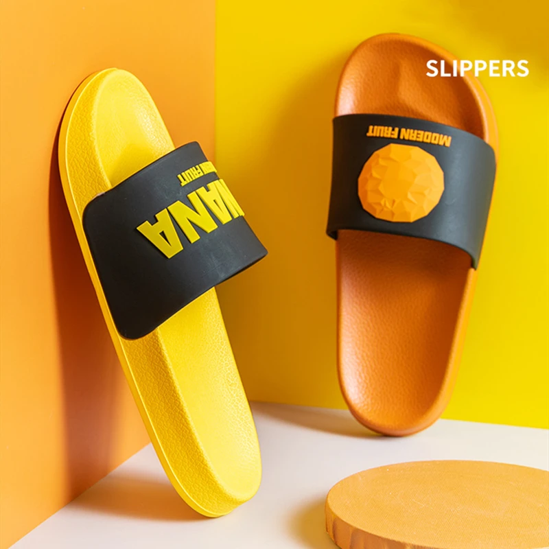 3D Fruit Pattern Home Women Slippers Cartoon Banana Summer Indoor Flats Orange Bathroom Slides Non Slip Male Couple Shoes