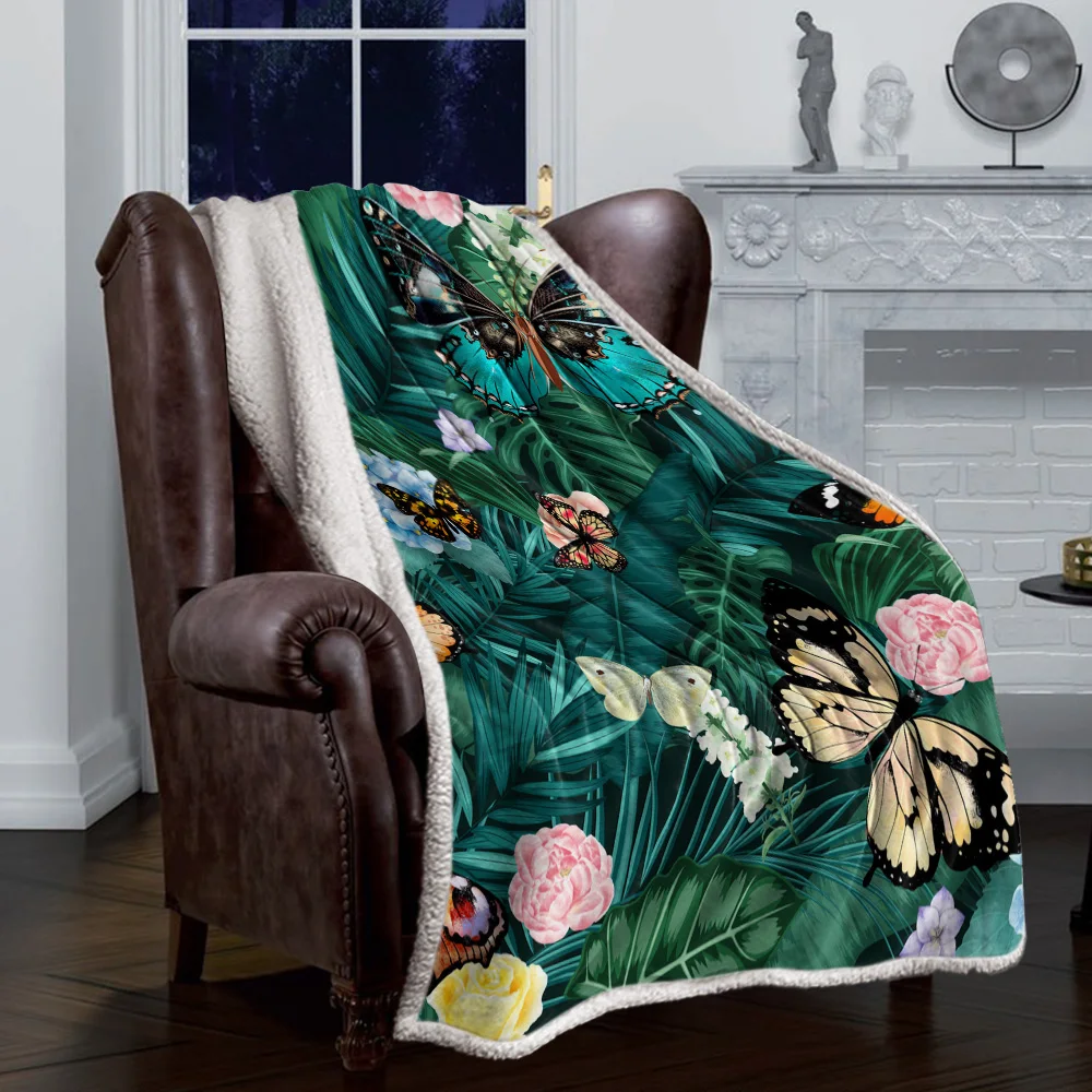 Зимнее кашемировое одеяло пальмовое листья бабочка Тропическое растение