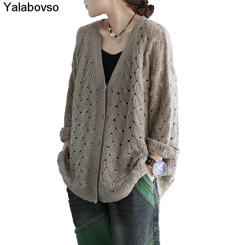

Cardigan Clothes For Women Open Shirt 2020 Newest Deep V-Neck Sweater Hollow Out Long Sleeve Casual Coat Loose TeesYalabovso