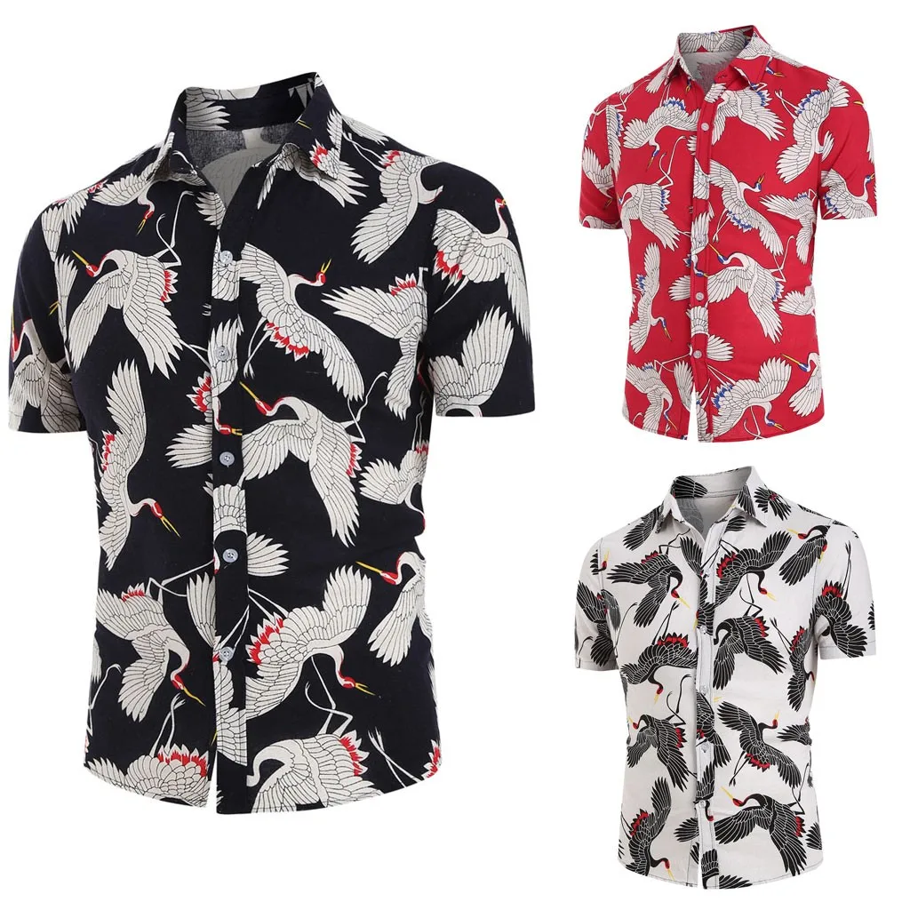 

New hot sale men's style shirt summer hawaiian printing stitching casual shirt fashion lapel short sleeve shirt 40*