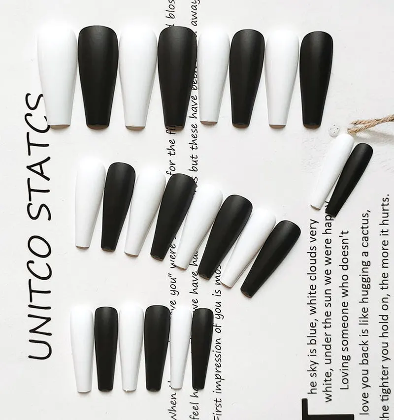 Lamemoria 24Pcs/Box Black White Mix Fake Nails Long French Ballet False Nail Press on Tip Art Decoration | Красота и здоровье