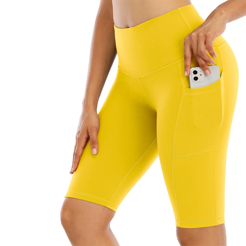 

New Biker Shorts Women Workout Butt Lift High Waist Push Up Yoga Shorts Sports Pocket Summer Gym Women Fitness Shorts