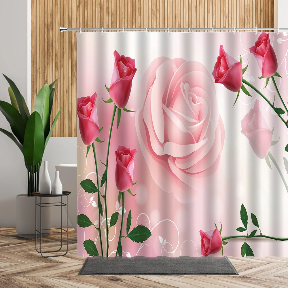 Весенняя занавеска для душа с 3D изображением бабочек и цветов красная фиолетовая