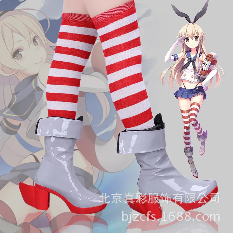 

Anime Kantai Collection Shimakaze Cosplay Shoes Party Fancy Red Heel Boots Custom Made For Girls Women lolita shoes