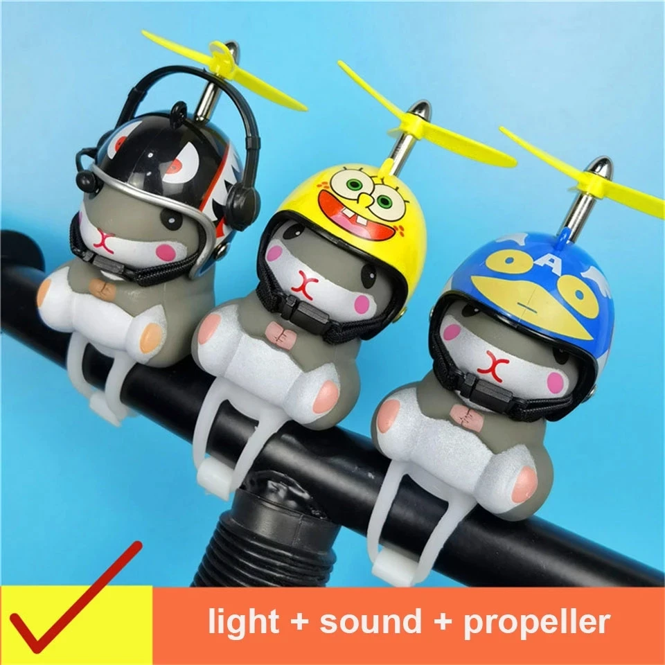 

Kawaii Rubber Standing Cartoon Hamster Bicycle Bell Broken Wind Helmet Glowing Air Horn Riding Safety Bell Road Cycling Horn