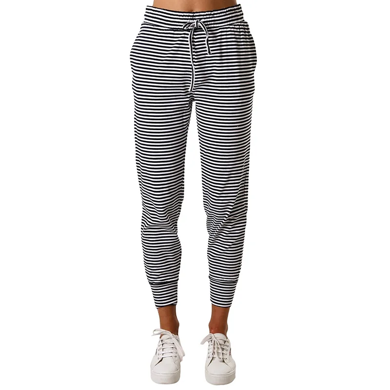 Женские длинные брюки в полоску повседневные облегающие карандаш уличном стиле