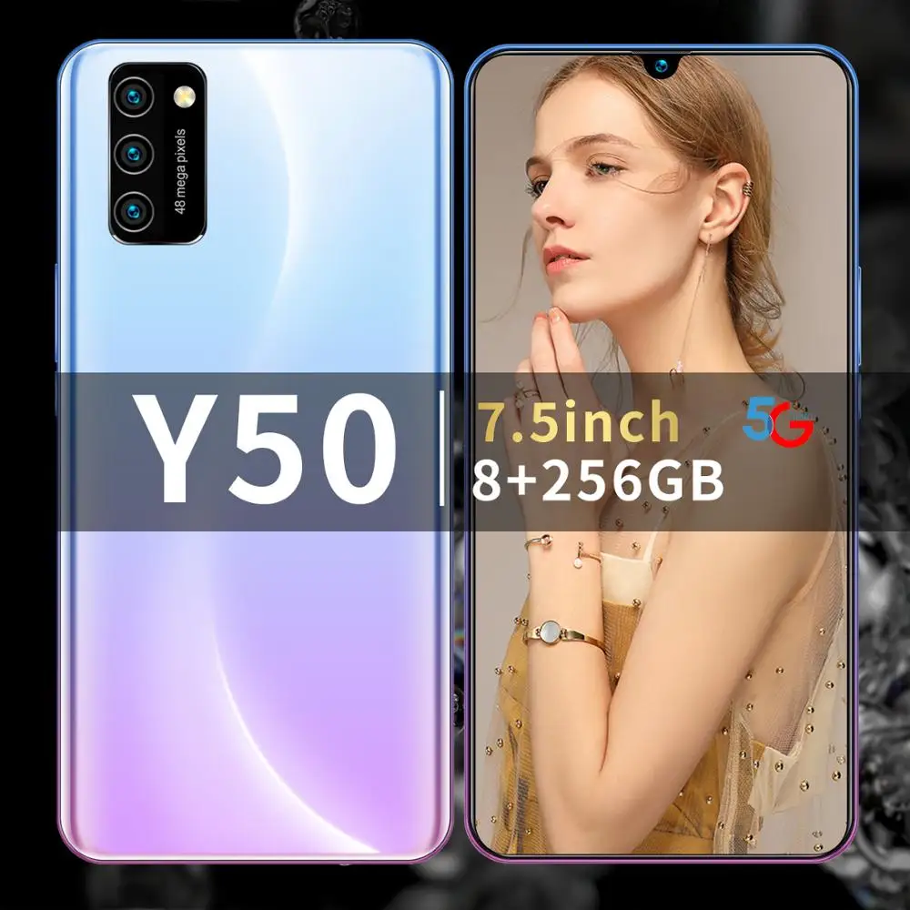 2021New глобальная версия Y50 7 5 дюймовый смартфон Android10 8 Гб Оперативная память 256G