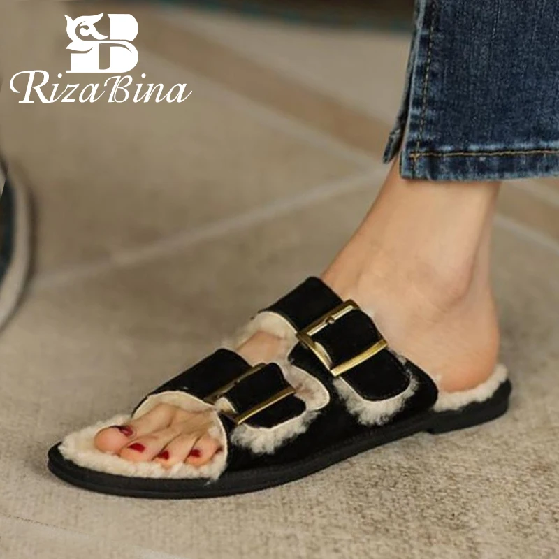 

Туфли женские из натуральной кожи с меховой пряжкой, Размеры 33-40