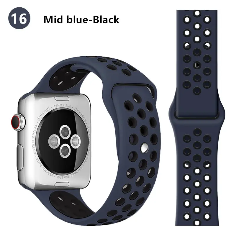 darkblue black 16 Ремешок для apple watch band 44 мм 40 мм apple watch 5 4 3 2 iwatch band 42 мм 38 мм спортивный силиконовый браслет correa аксессуары для часов - Цвет ремешка: darkblue black 16