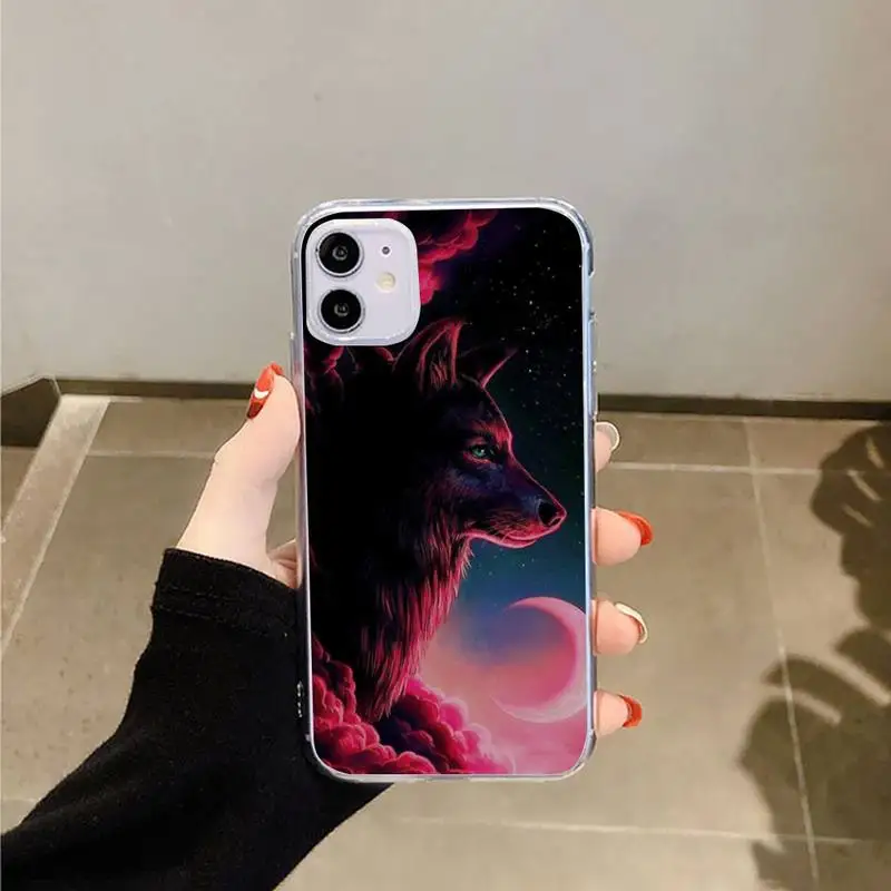 

Wolf horror animal moon Phone Case Transparent for iPhone 6 7 8 11 12 s mini pro X XS XR MAX Plus