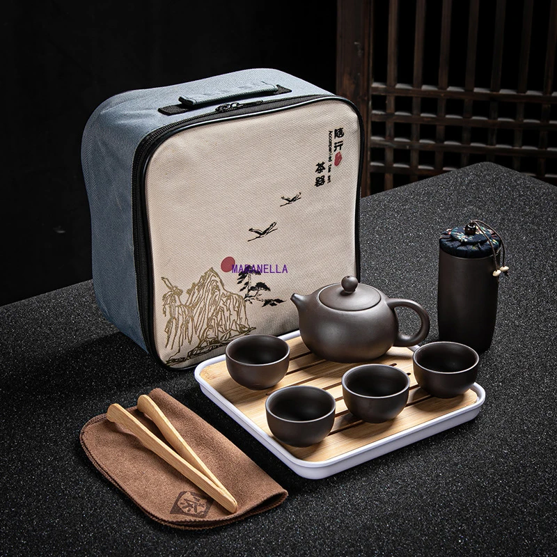 

Чайный сервиз из пурпурной глины, для путешествий, Исин, чайный горшок, чайная чашка, заварка, китайская чайная церемония, наборы чайной посу...