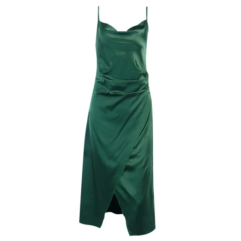 

Sister Fara New Spring V Neck Maxi Sexy Satin Dress Women Spaghetti Strap Sleeveless Backless Side Split 2021 Lady Long Dresses