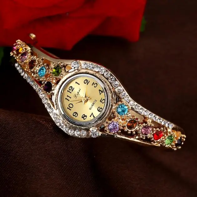 

Pop Pop Fashion Luxury WomenS Watches Women Gem Bracelet Rhinestone Quartz Watch Waterproof Casual Small Round Dial Clock Gift