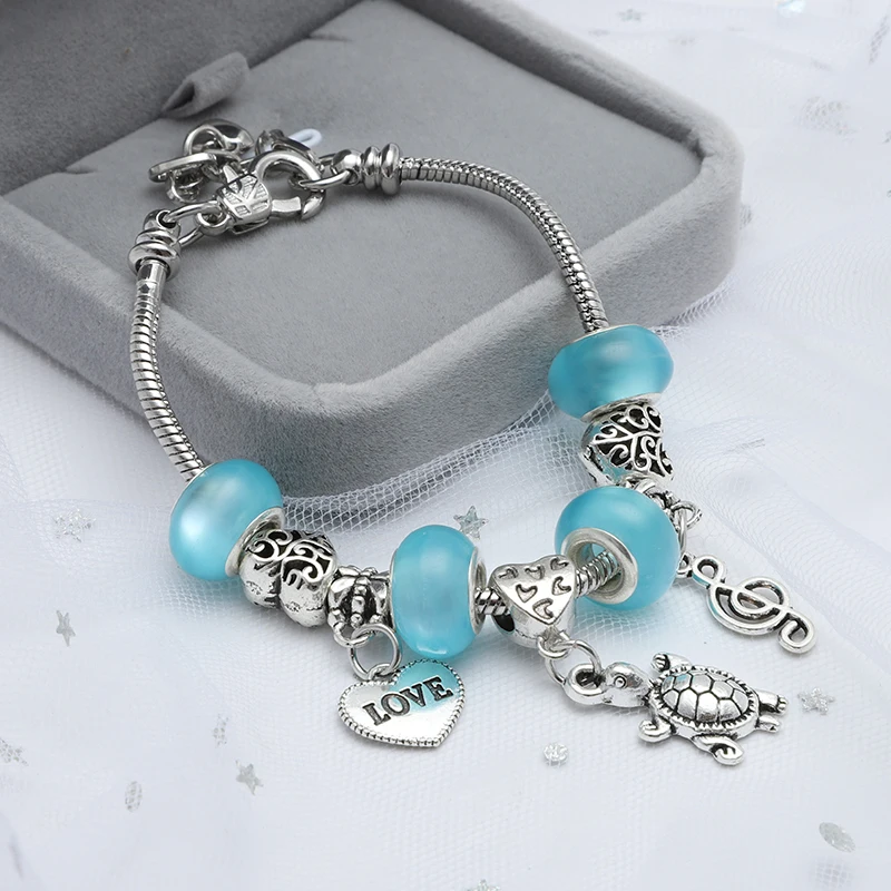 Посеребренный Браслет застежка сделай сам подвеска в виде черепахи любовная