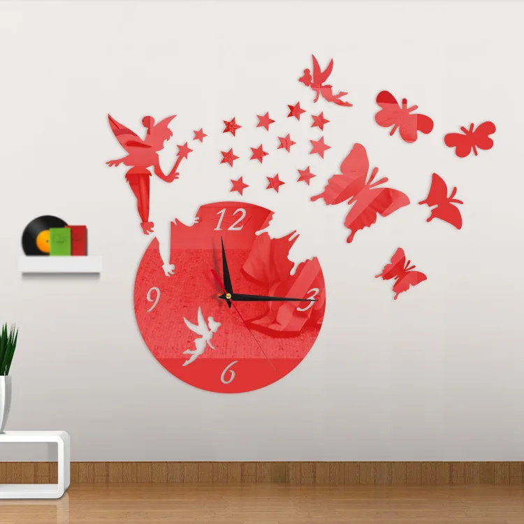 Бесшумные часы с изображением Феи Бабочки на стену 3D трехмерные креативные