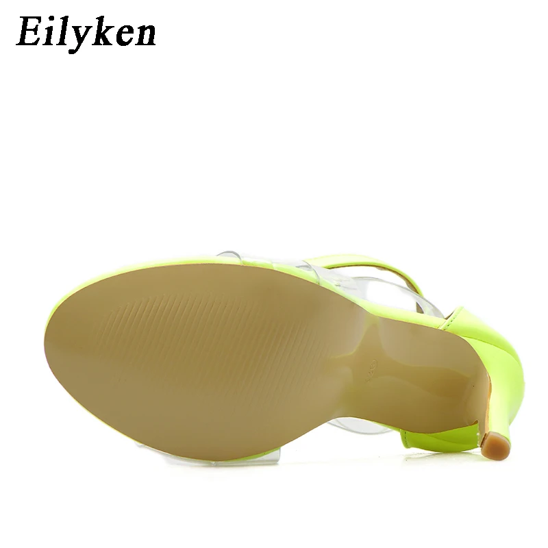 Eilyken/летние флуоресцентные зеленые женские босоножки на высоком каблуке с открытым носком; женские прозрачные босоножки из ПВХ на молнии с ремешком вокруг щиколотки