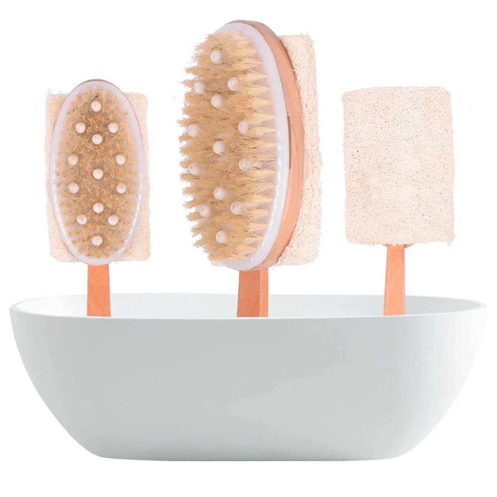 

Wooden Bath Body Brush Long Handled Natural Bristles Shower Brush Massager Exfoliating Loofah Sponge Scrubber (Anti-skid)