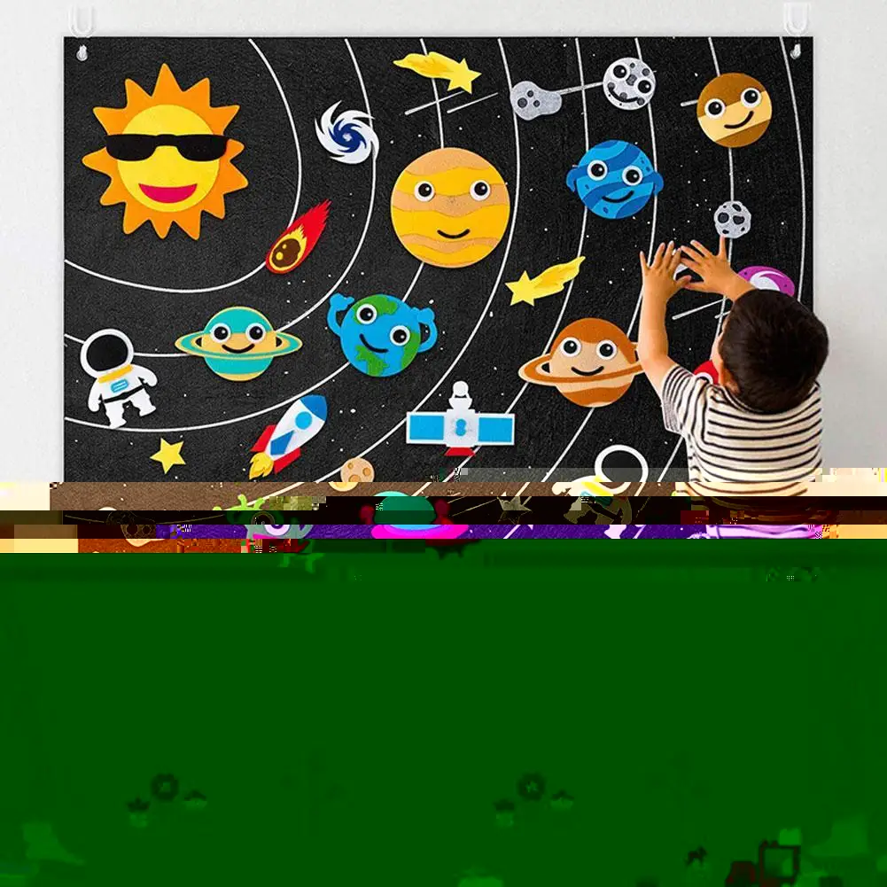 Kit de Fieltro Montessori para educaci&oacute;n temprana para ni&ntilde;os, Kit de Fieltro hecho a mano con aguja, Sistema Solar, juguetes espaciales, tablero de Fieltro, Material artesanal-1