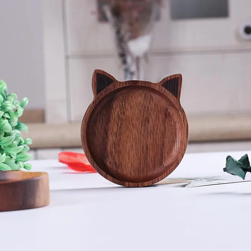 

Wood Plates Cat Shape Whole Wood Pan Plate Fruit Dishes Saucer Tea Tray Dessert Dinner Bread