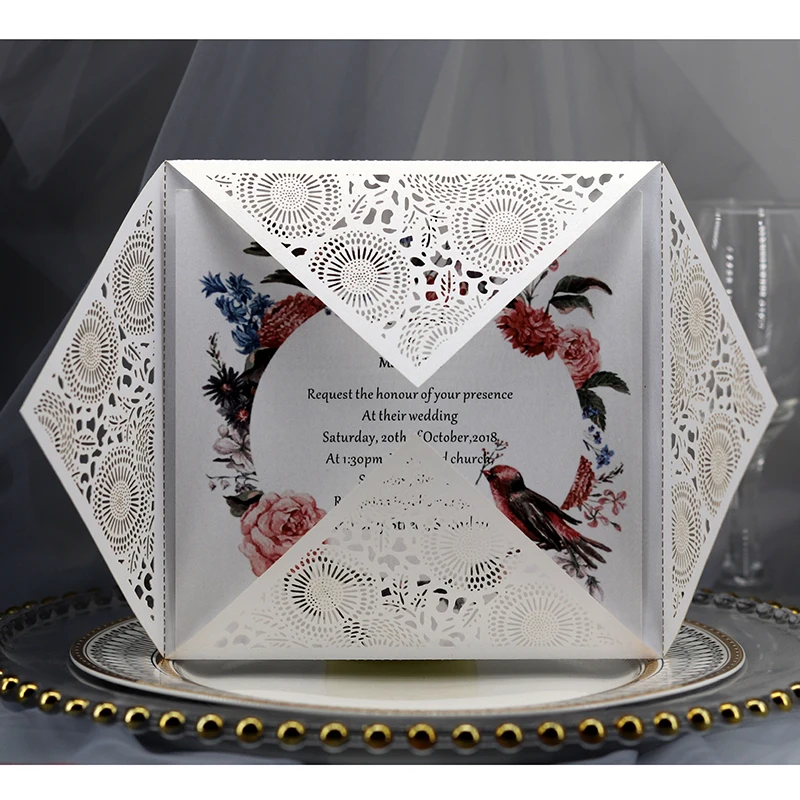 1 шт. элегантные квадратные Пригласительные открытки с цветочной лазерной резкой