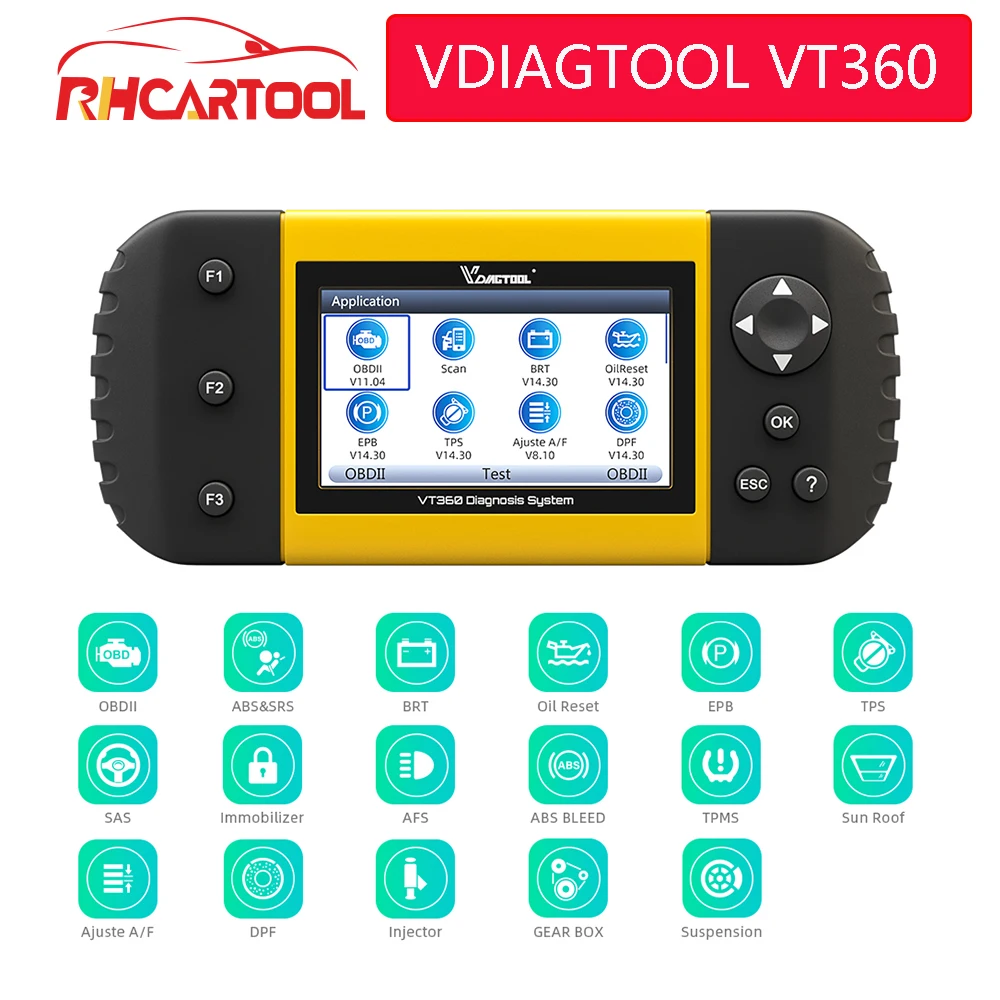 Автомобильный диагностический инструмент OBD2 VDIAGTOOL VT360 ABS подушка безопасности SAS