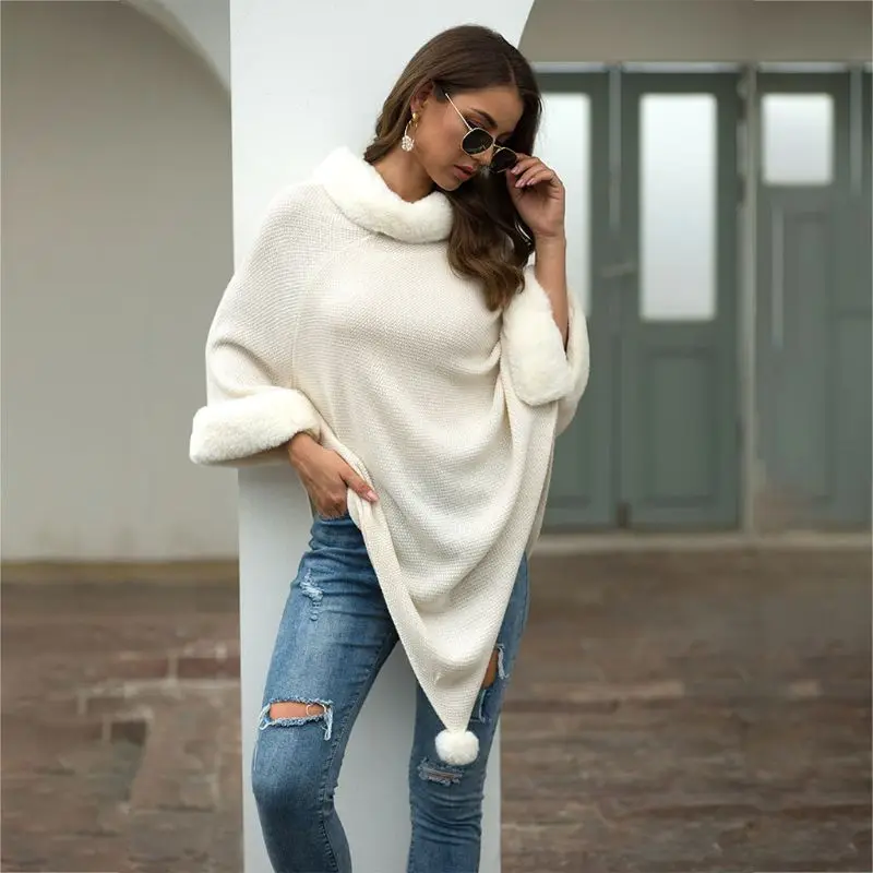 Женский зимний уютный теплый вязаный свитер шаль утолщенная плюшевая накидка