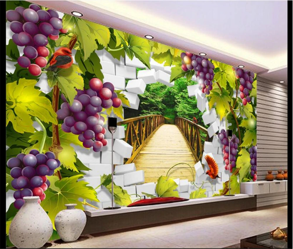 3D окна и двери beibehang с зеленым виноградом мечты на заказ ландшафтное настенное