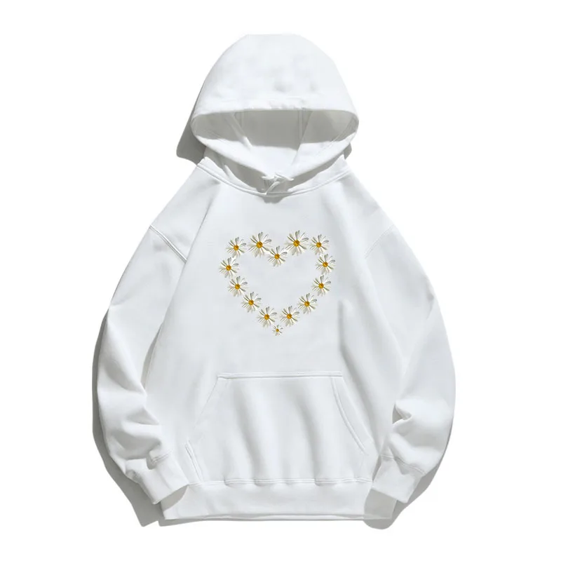 

Women Hoodie Flower Heart Printed Hoodies Women Fleece Long Sleeve Loose Sweatshirt with Hat Girls Pullovers Winter