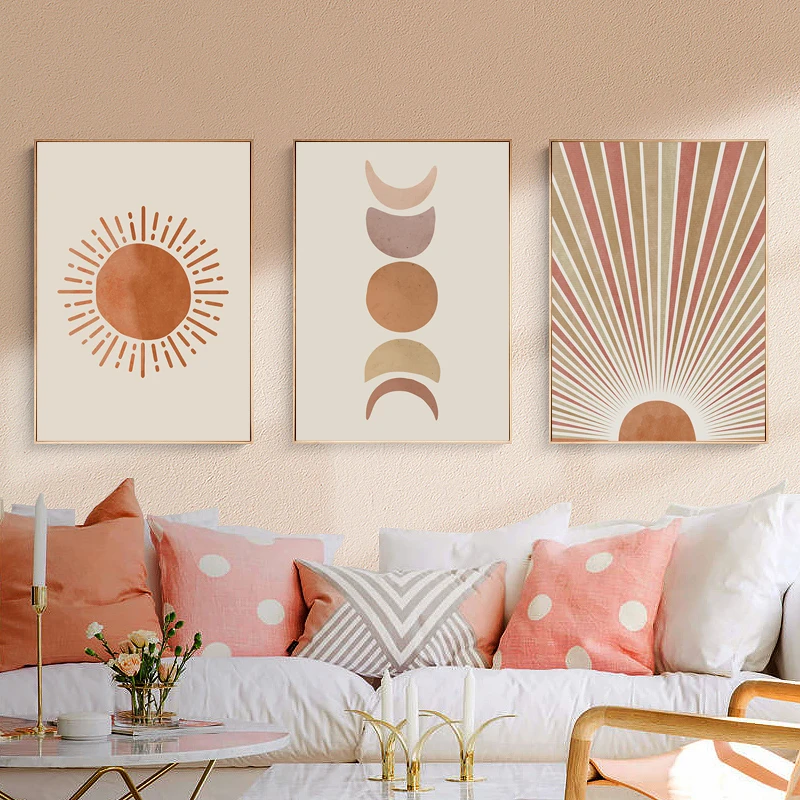 

Abstract Landscape Wall Art Pictures Sun and Moon Scene Boho Home Decor Canvas Prints Painting No Frame Posters for Living Room