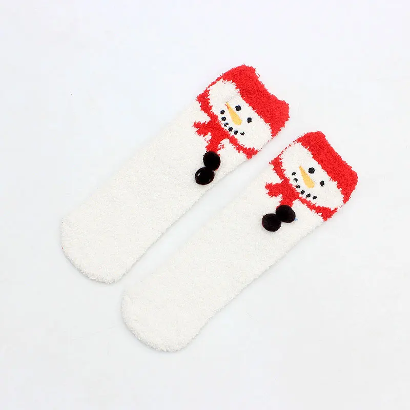 Snowman red scarf Модные осенние и зимние новые красные рождественские утолщенные бархатные носки-тапочки кораллового цвета для взрослых, женские носки, подарок - Цвет: Snowman red scarf