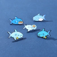 sea animal enamel pin custom wholesale vegetable candy blue shark brooch lapel badge cartoon jewelry gift for kids drop shipping