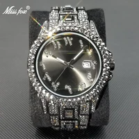 missfox black ice out mens watches luxury brand diamond stainless steel watch fashion new automatic date relogio masculino gift