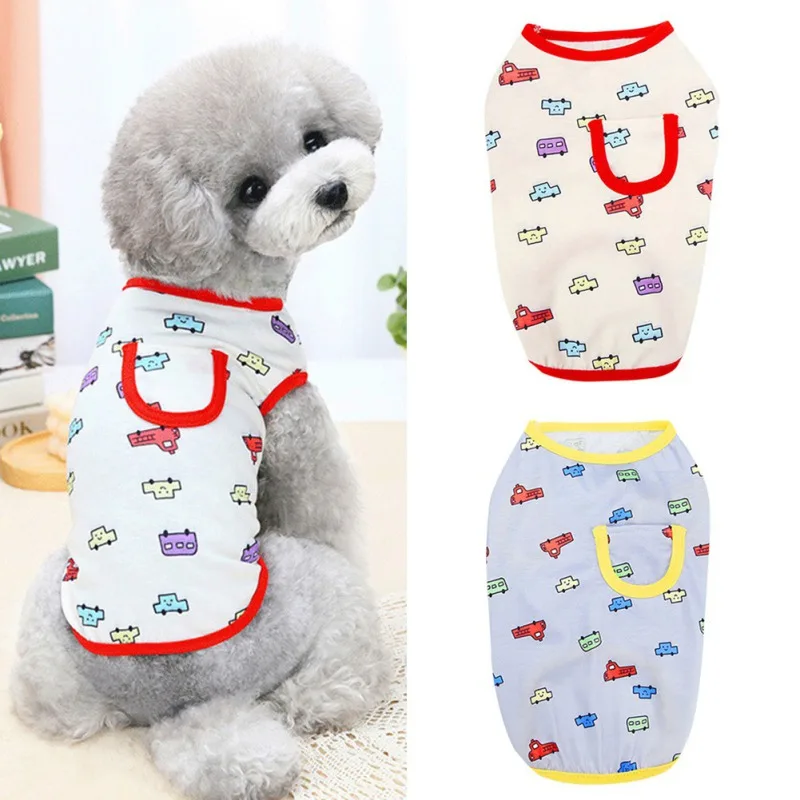 

Cartoon Cars Pattern Cat Dog T-Shirt For Small Dogs Puppy Cats Breathable Vest Pet Costumes Summer Pet Dog Clothes Vest Shirt