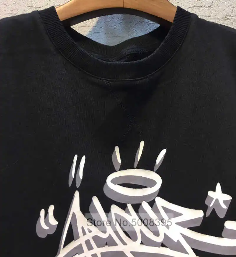 

Black Drop Shoulder Oversized T-shirt 3/4 Sleeves Front Letters print Fashion Tops 2021 Women