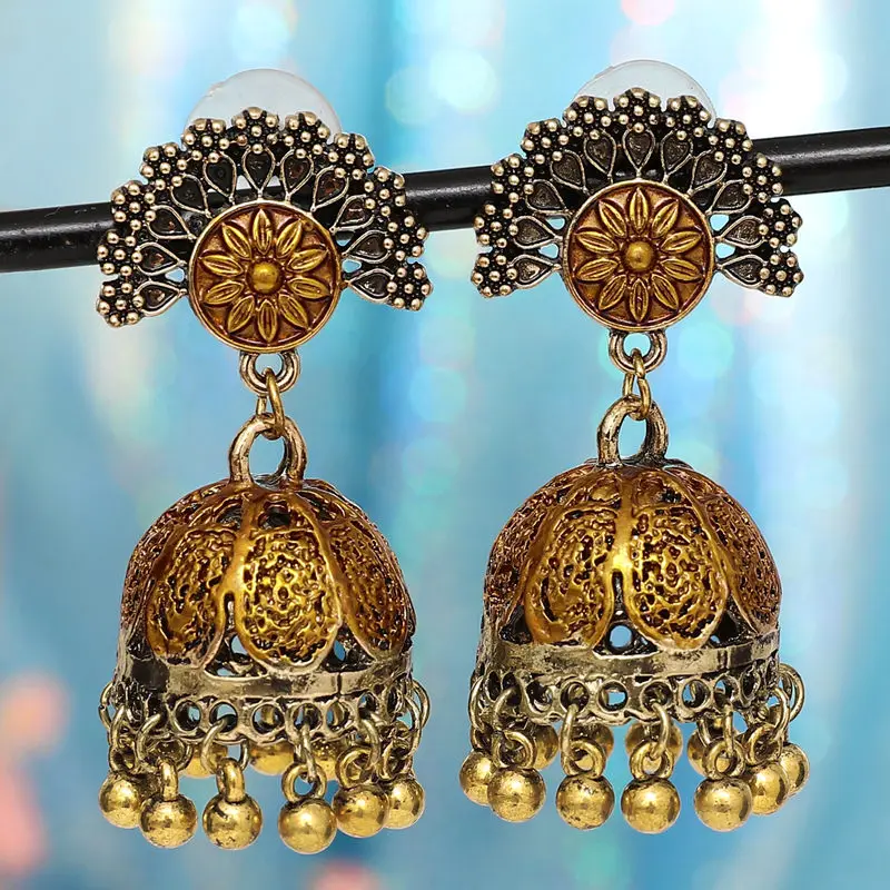 D gold Индийские Jhumka серьги «Слоник» цыганские ювелирные изделия в стиле ретро этнические бусины в античном стиле висячие серьги с кисточками для женщин богемный подарок - Окраска металла: D gold