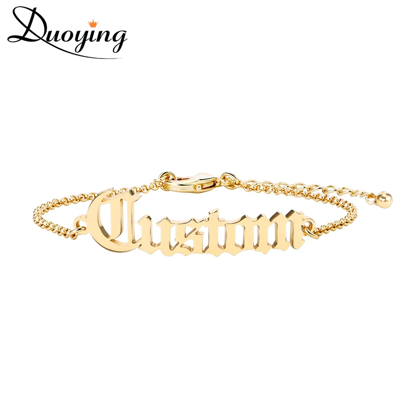 

DUOYING Fashion Old English Letter Bracelet Personalized Women Gold Custom Bracelet Fascinating Gift BraceletFashion NameJewelry