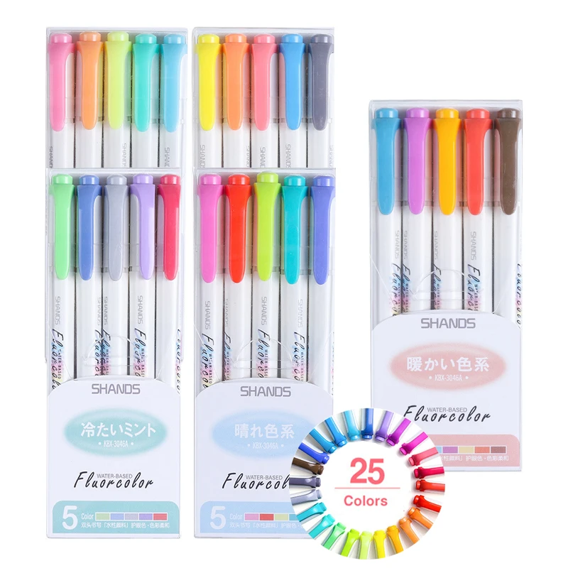 

5PCS/box 25 Colors Cute Highlighter Pen Permanent Mark Fluorescent Pen Drawing Paint Art Supplies Office School Stationery Gift