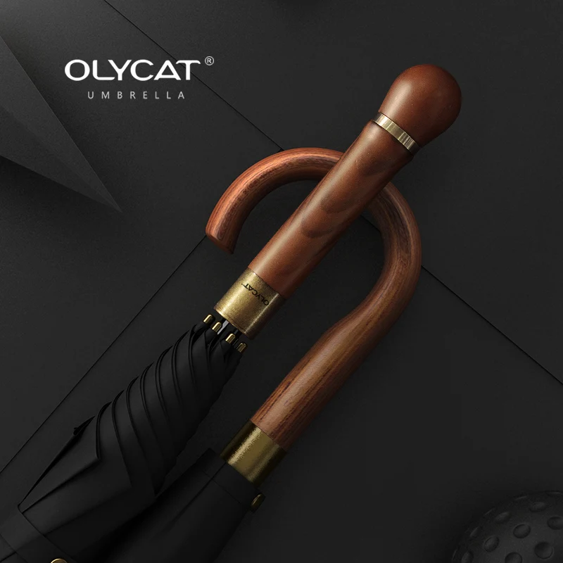 

OLYCAT Long Straight Umbrella Curved Handle Umbrella High Quality Business Wooden Handle 8k Fashion