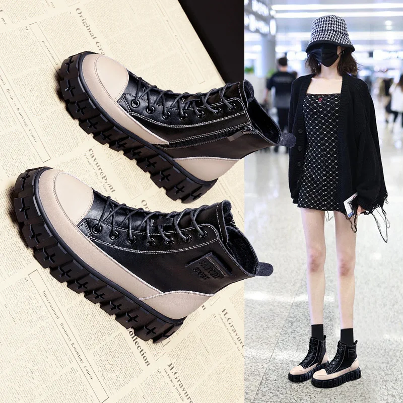 

High-top Thick-soled British Style Boots Women's Shoes Autumn 2021 New Trend Thick-soled Wild Retro Thin Short Boots