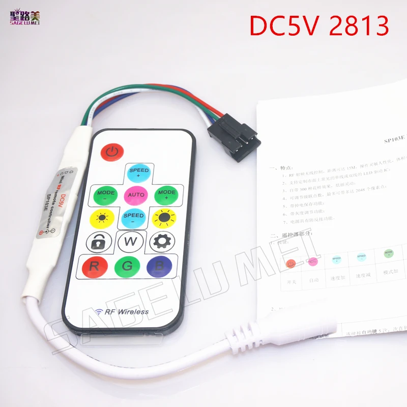 

DC5V -24V ws2812b ws2813 DC12V 2811 Digital RGB Strip LED Controller 14Key RF Wireless Remote 2048Pixels 300 Kinds of Changes