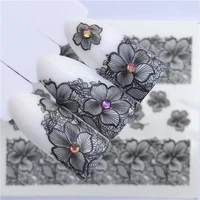 2022 summer new lace flower design nail sticker decal water transfer white black tips women makeup tattoos