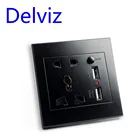 Многофункциональная розетка Delviz, переключатель управления, защита от перегрузки по usb, мощность быстрой зарядки 86, черная, Универсальная панель настенная розетка usb
