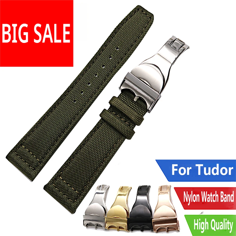 CARLYWET 20 21 22mm High Quality Luxury Nylon Fabric Leather Band Wrist Watch Band Strap Belt With Deployment Clasp For Tudor