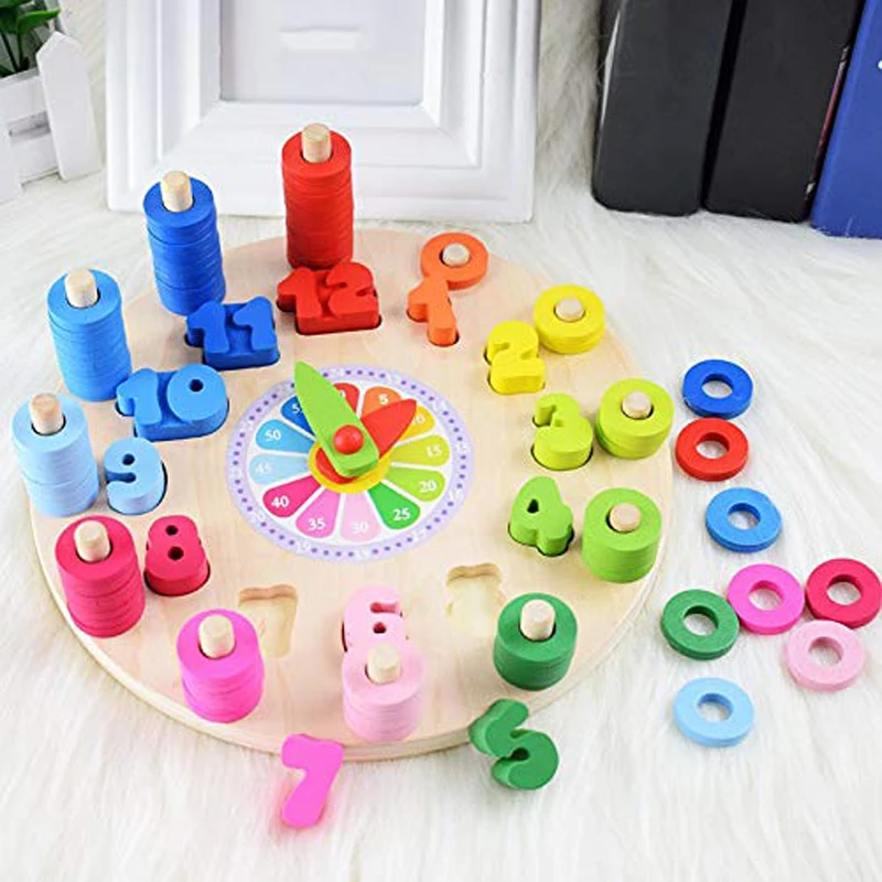 

Children Preschool Wooden Montessori Toys Early Education Teaching Aids Math Toys Digital Clock Count Geometric Shape Toys