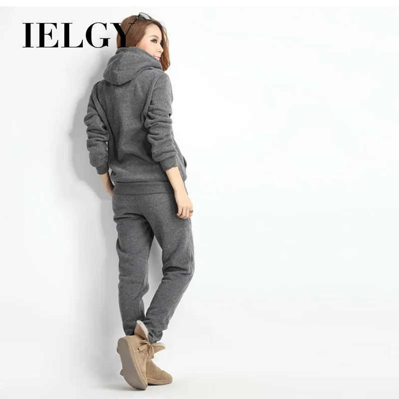 

IELGY Casual suit female Korean version of the hooded wild printed letters fleece thick sweater fashion three-piece