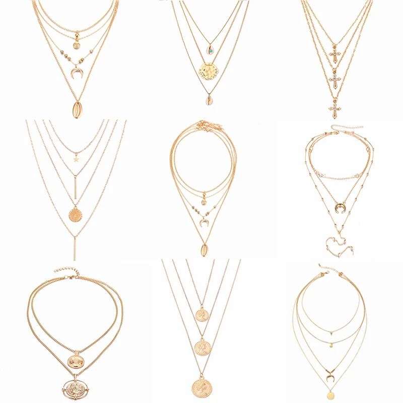 

Fashion Women Jewelry Natural Shell Star Moon Pendant Necklace Elegant Heart Crystal Geometric Necklace Woman Choker Necklace